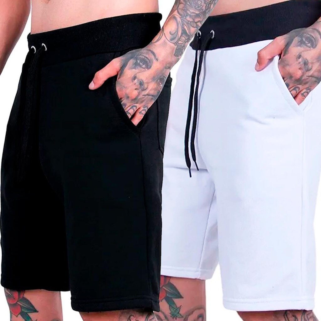 Kit 2 Bermudas Moletom Calção Plus Size Liso Casual Academia
