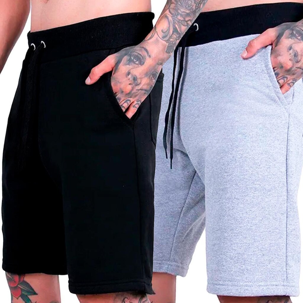 Kit 2 Bermudas Moletom Calção Plus Size Liso Casual Academia