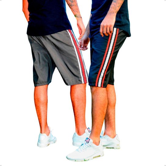 KIT 2 Bermudas Tactel Masculina Treino Academia com Bolso Traseiro  - M - Cinza - Preto+Cinza Menor preço em KIT 2 Bermudas Tactel Masculina Treino Academia com Bolso Traseiro  - M - Cinza - Preto+Cinza