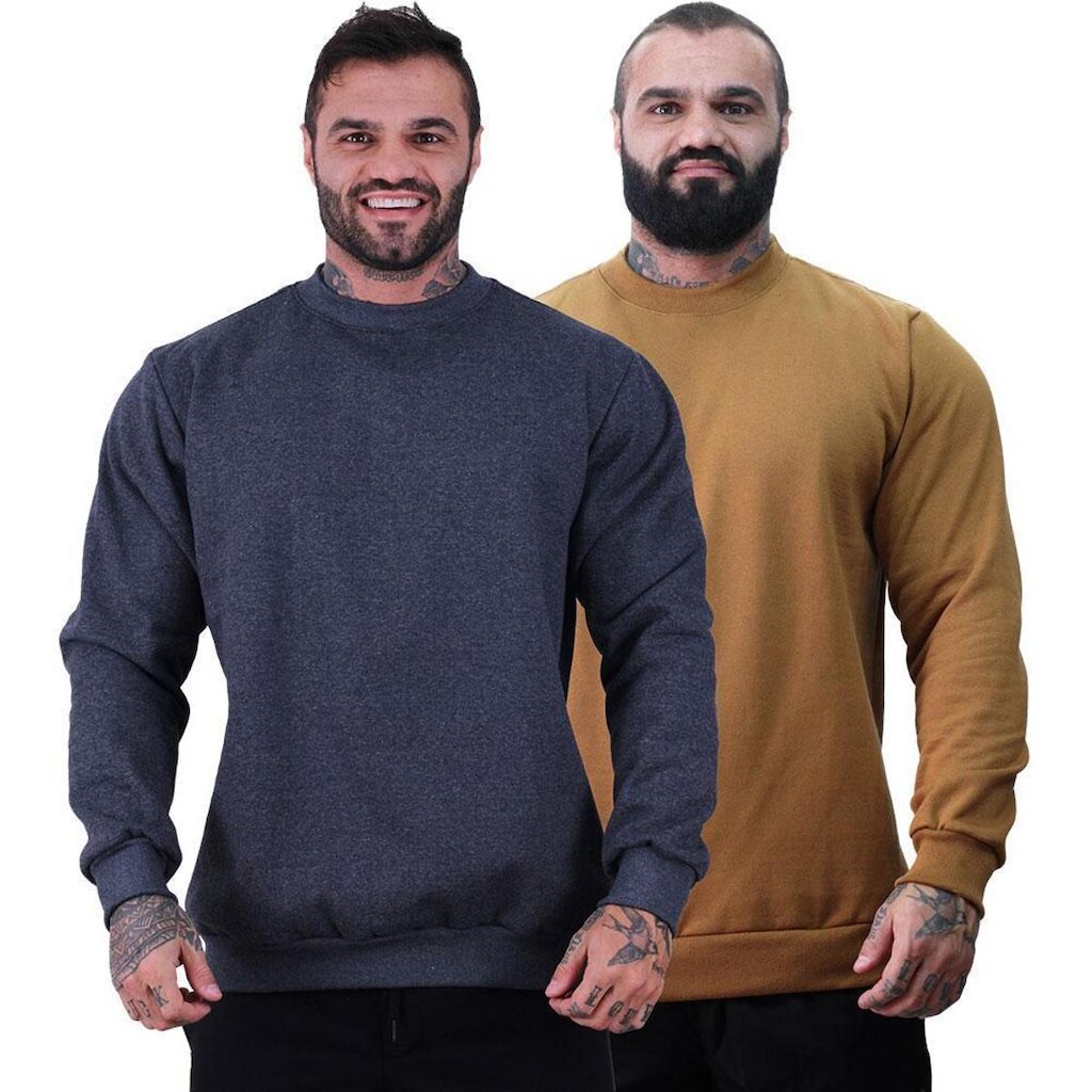 Kit 2 Blusa de Frio Moletom Basic MXD Conceito Sem Capuz Lisas