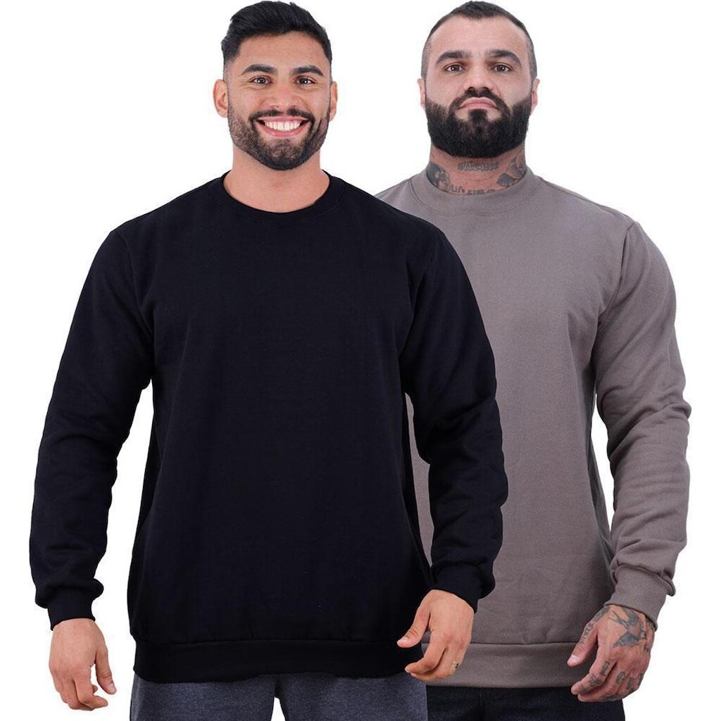 Kit 2 Blusa de Frio Moletom Basic MXD Conceito Sem Capuz Lisas