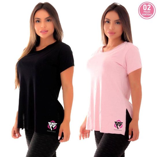 KIT 2 BLUSAS COMPRIDA ACADEMIA TAPA BUMBUM PS - Rosa Menor preço em KIT 2 BLUSAS COMPRIDA ACADEMIA TAPA BUMBUM PS - Rosa