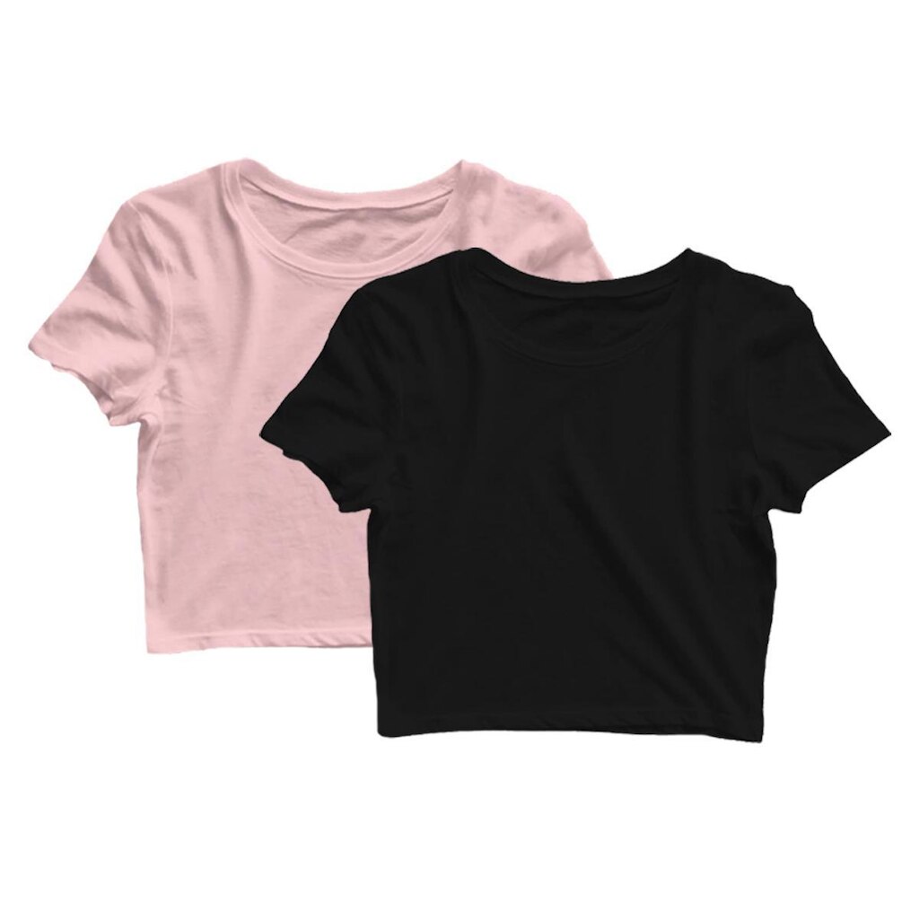Kit 2 Blusas Cropped Blusinha Camiseta Feminina Lisa