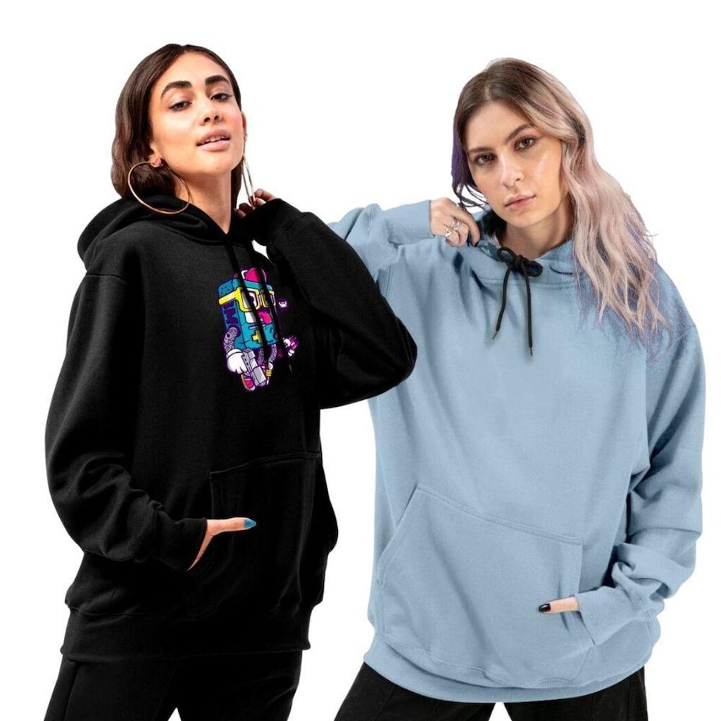 Kit 2 Blusas De Moletom Modelo Canguru Com Capuz HYVE Feminino