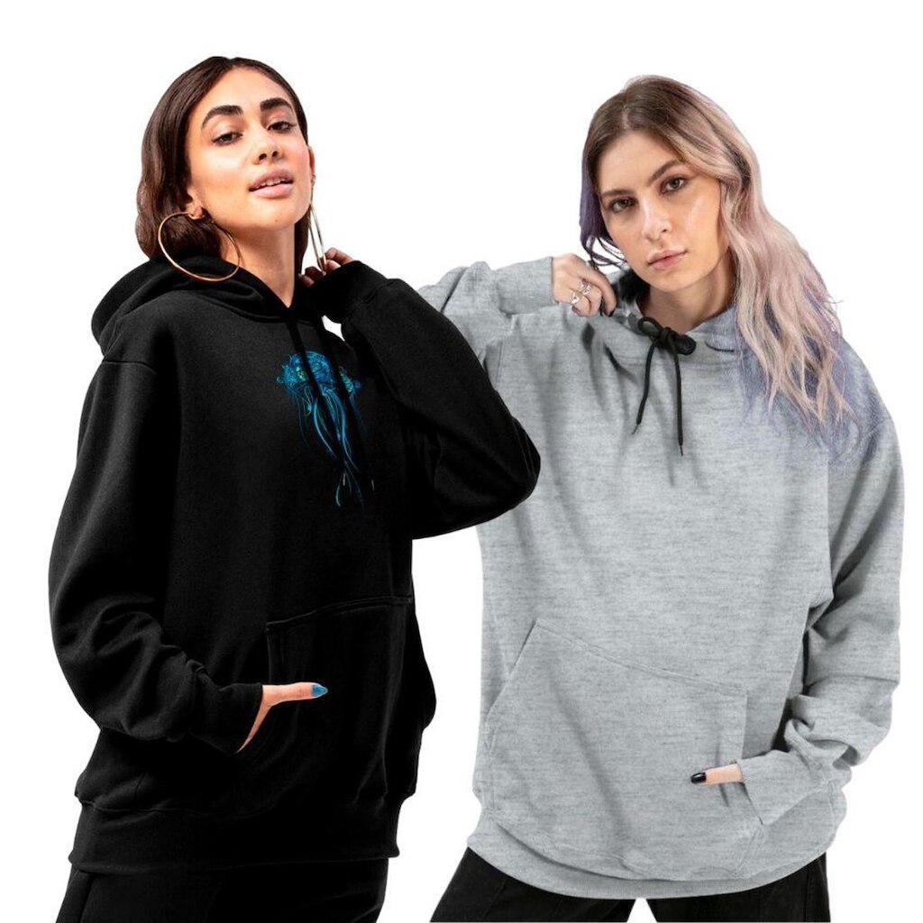 Kit 2 Blusas De Moletom Modelo Canguru Com Capuz HYVE Feminino