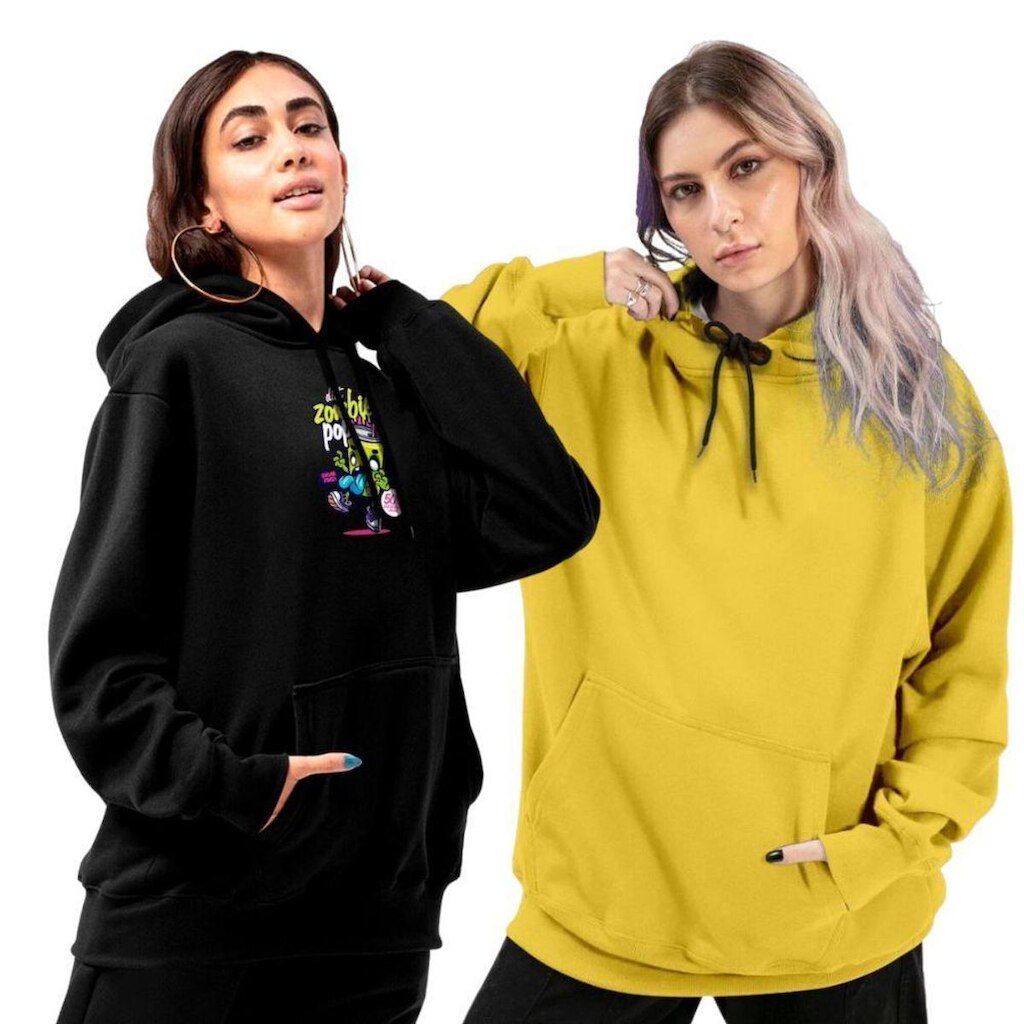 Kit 2 Blusas De Moletom Modelo Canguru Com Capuz HYVE Feminino