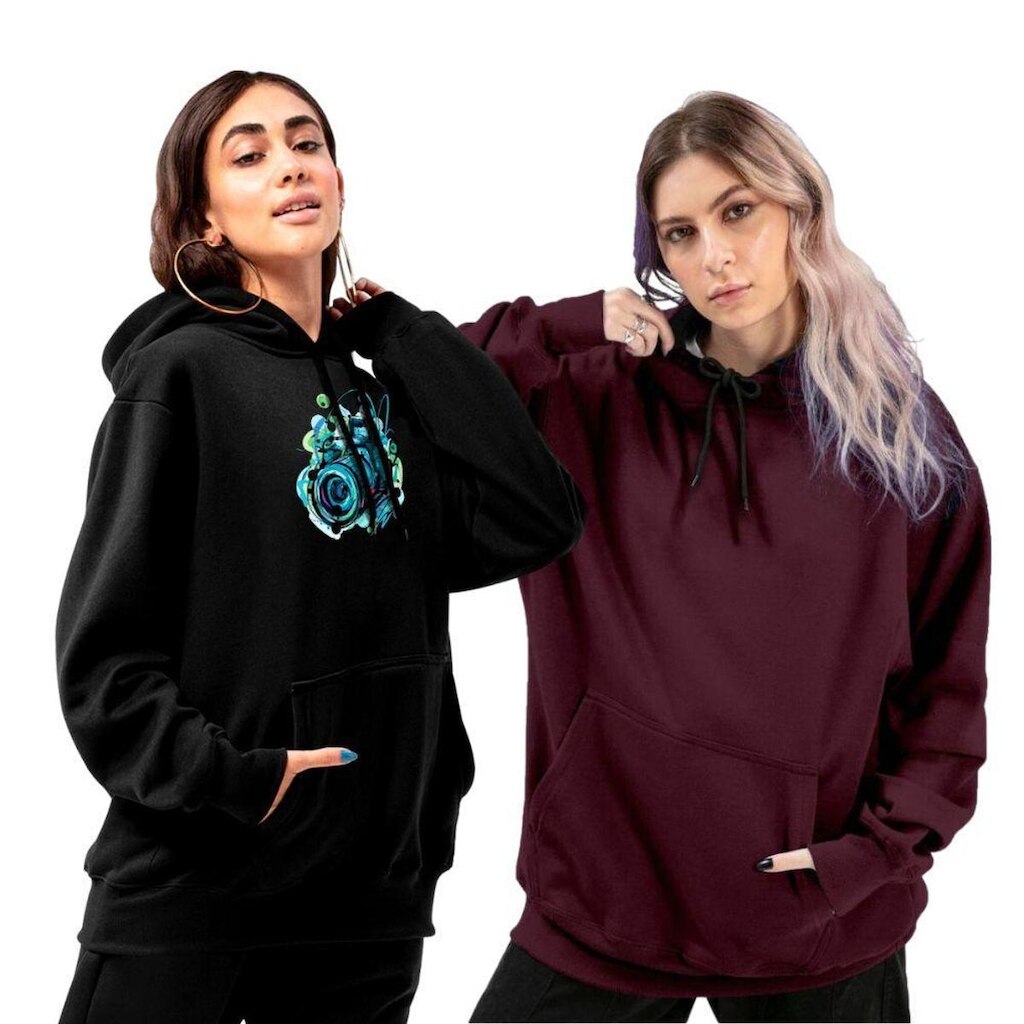 Kit 2 Blusas De Moletom Modelo Canguru Com Capuz HYVE Feminino