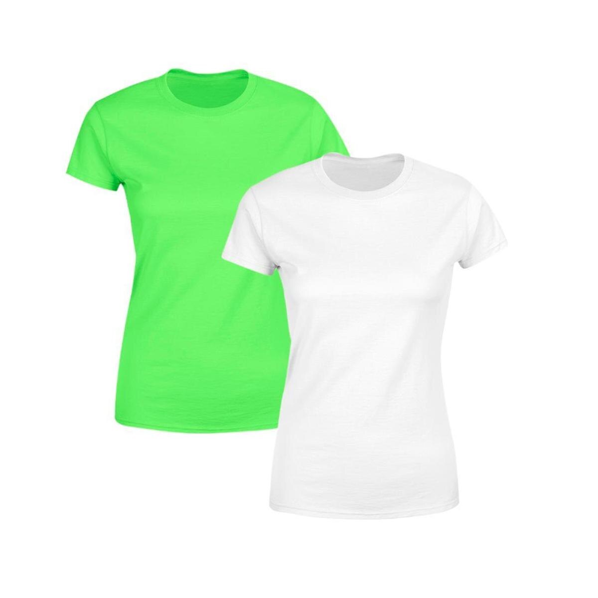 Kit 2 Blusas Feminina Tshirt Camiseta Baby Look Gola Redonda Básica Premium Branca e Verde