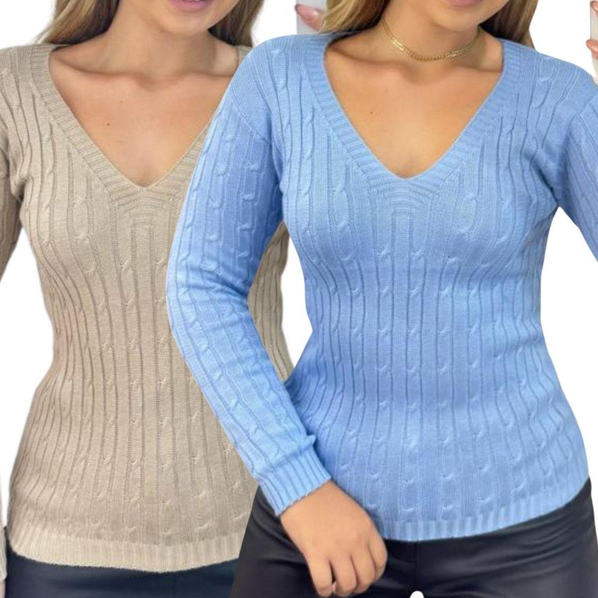 Kit 2 Blusas Industrie Femininas Suéter Malha Bege e Bebê