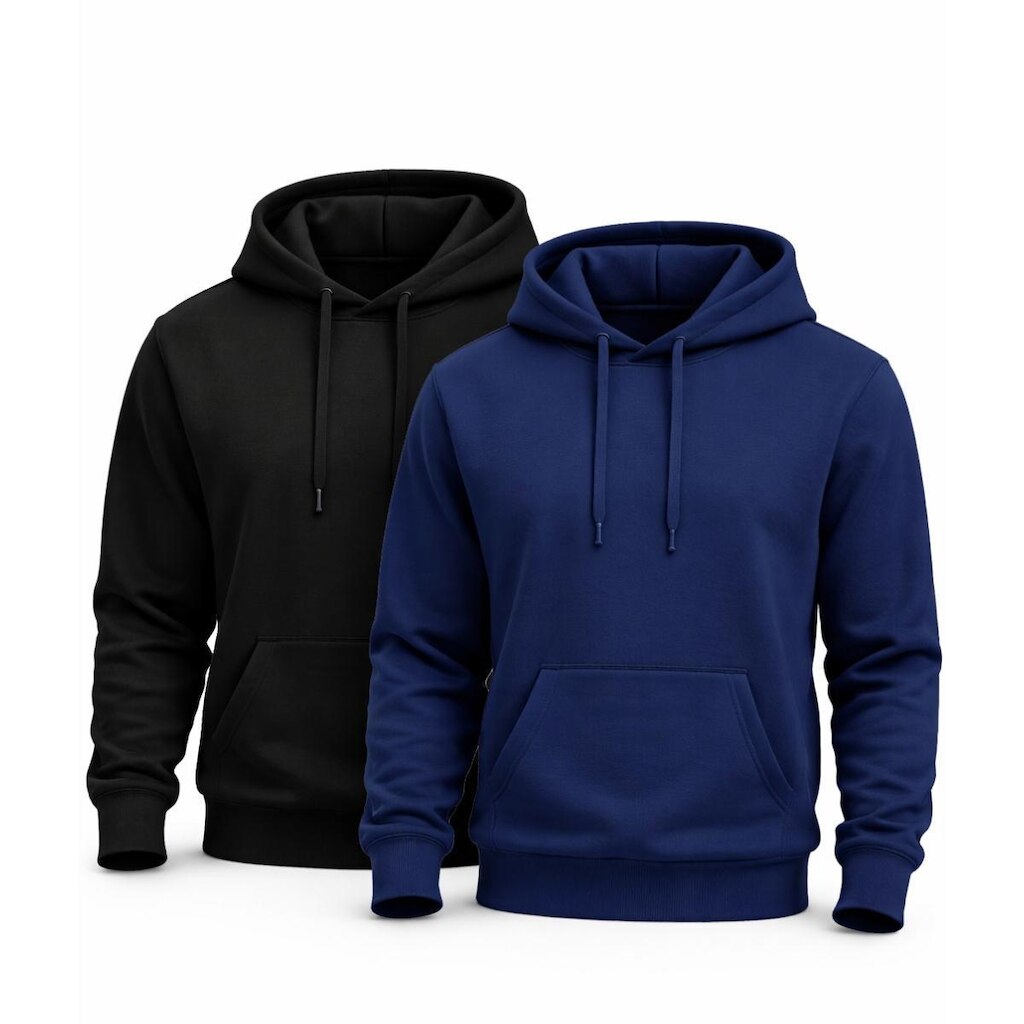 Kit 2 Blusas Moletom Canguru com Capuz Liso Adulto Masculino