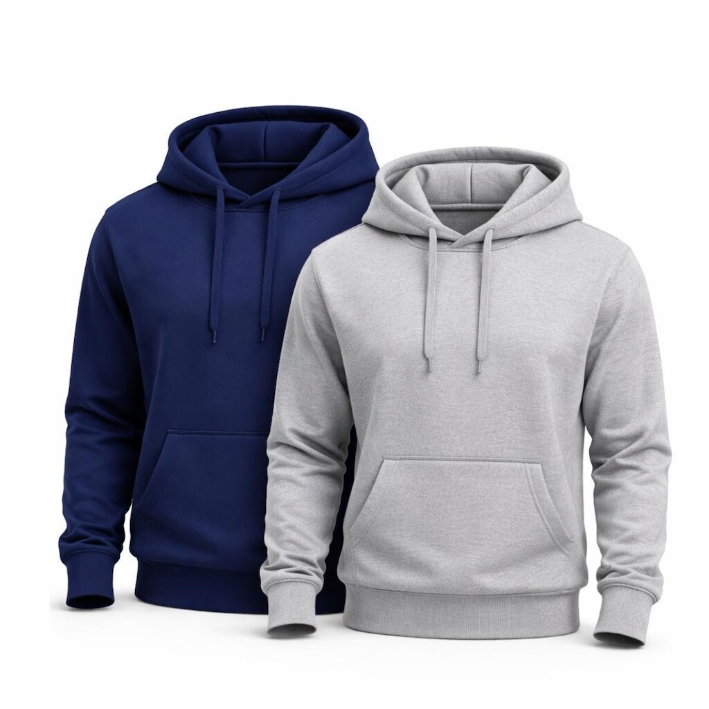 Kit 2 Blusas Moletom Canguru com Capuz Liso Adulto Masculino