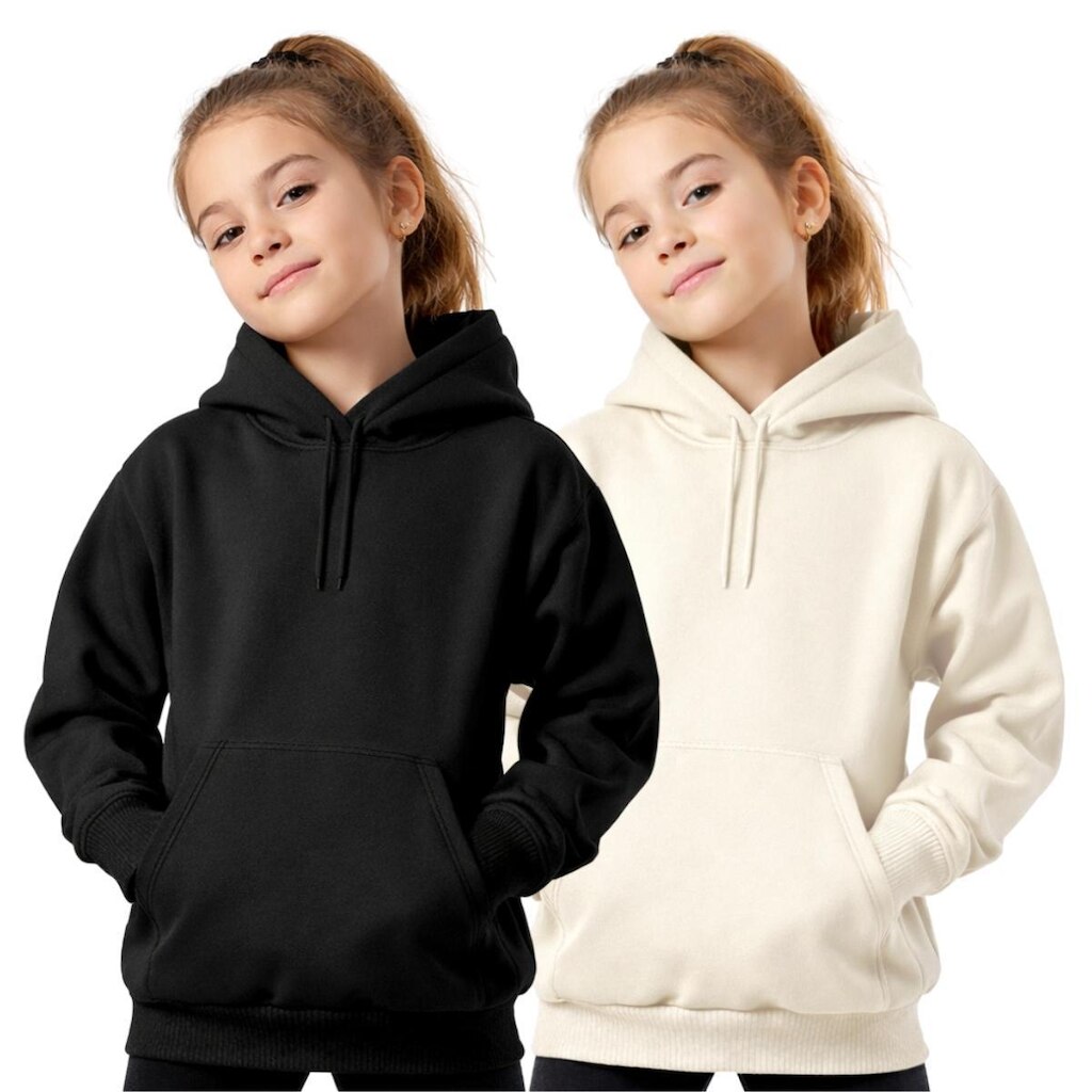 Kit 2 Blusas Moletom Infantil Canguru Feminino Com Capuz Bolso Frontal Casual Inverno