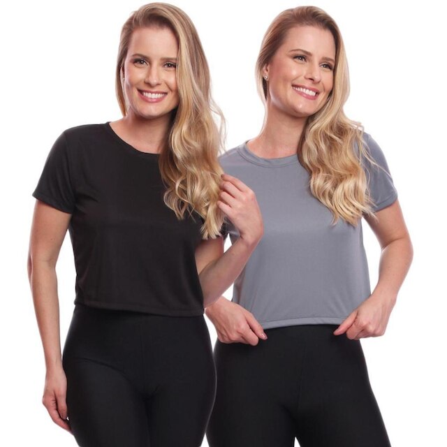 Kit 2 Blusas Via Basic Cropped Dry Academia Feminina