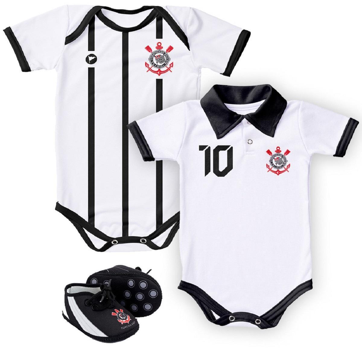 Kit 2 Bodys + 1 Chuteira Corinthians - Torcida Baby Menor preço em Kit 2 Bodys + 1 Chuteira Corinthians - Torcida Baby
