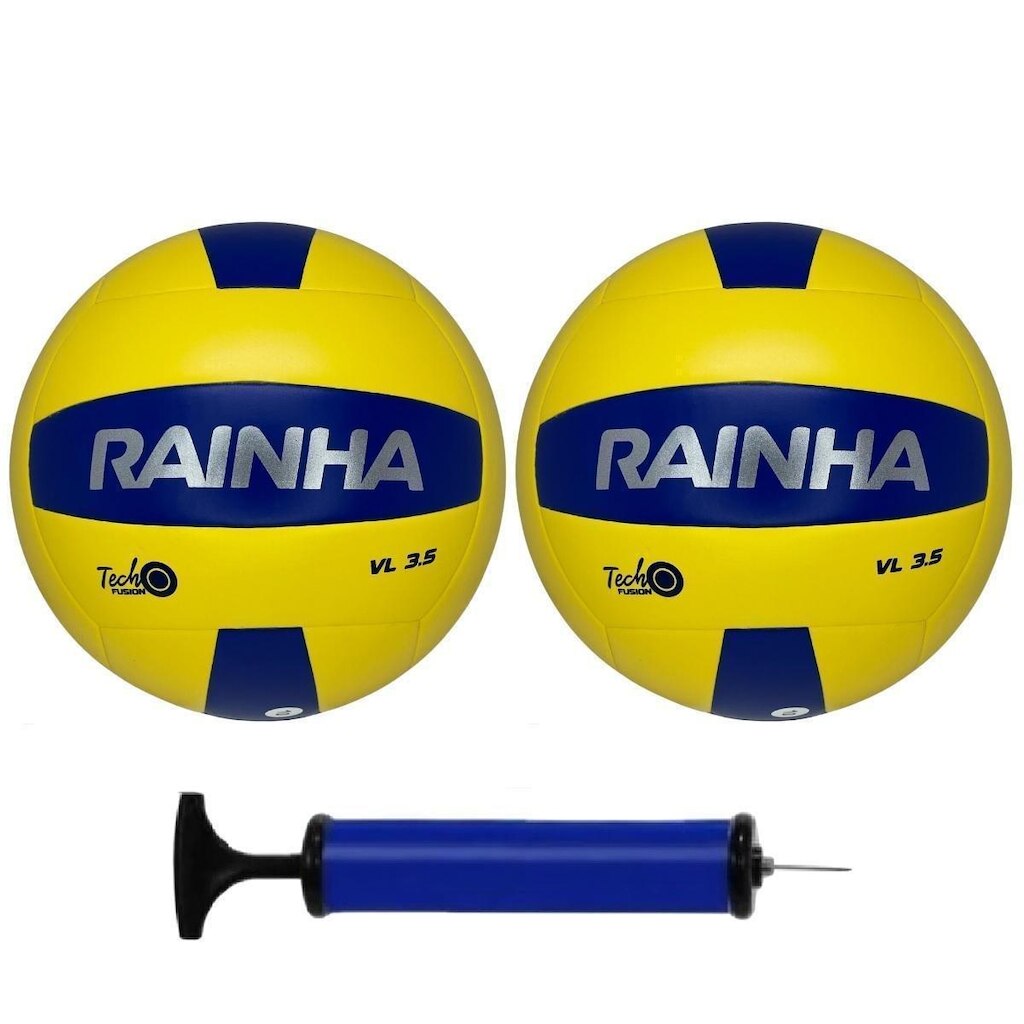 KIT 2 BOLAS DE VÔLEI RAINHA VL 3.5 OFICIAL AMARELA COM BOMBA DE AR