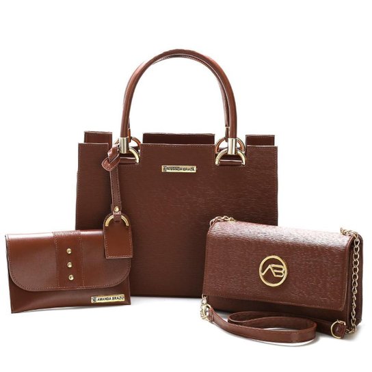 Kit 2 Bolsas Femininas com Carteira Bolsa Média Bolsa Lateral Amanda Brazil - Marrom Menor preço em Kit 2 Bolsas Femininas com Carteira Bolsa Média Bolsa Lateral Amanda Brazil - Marrom