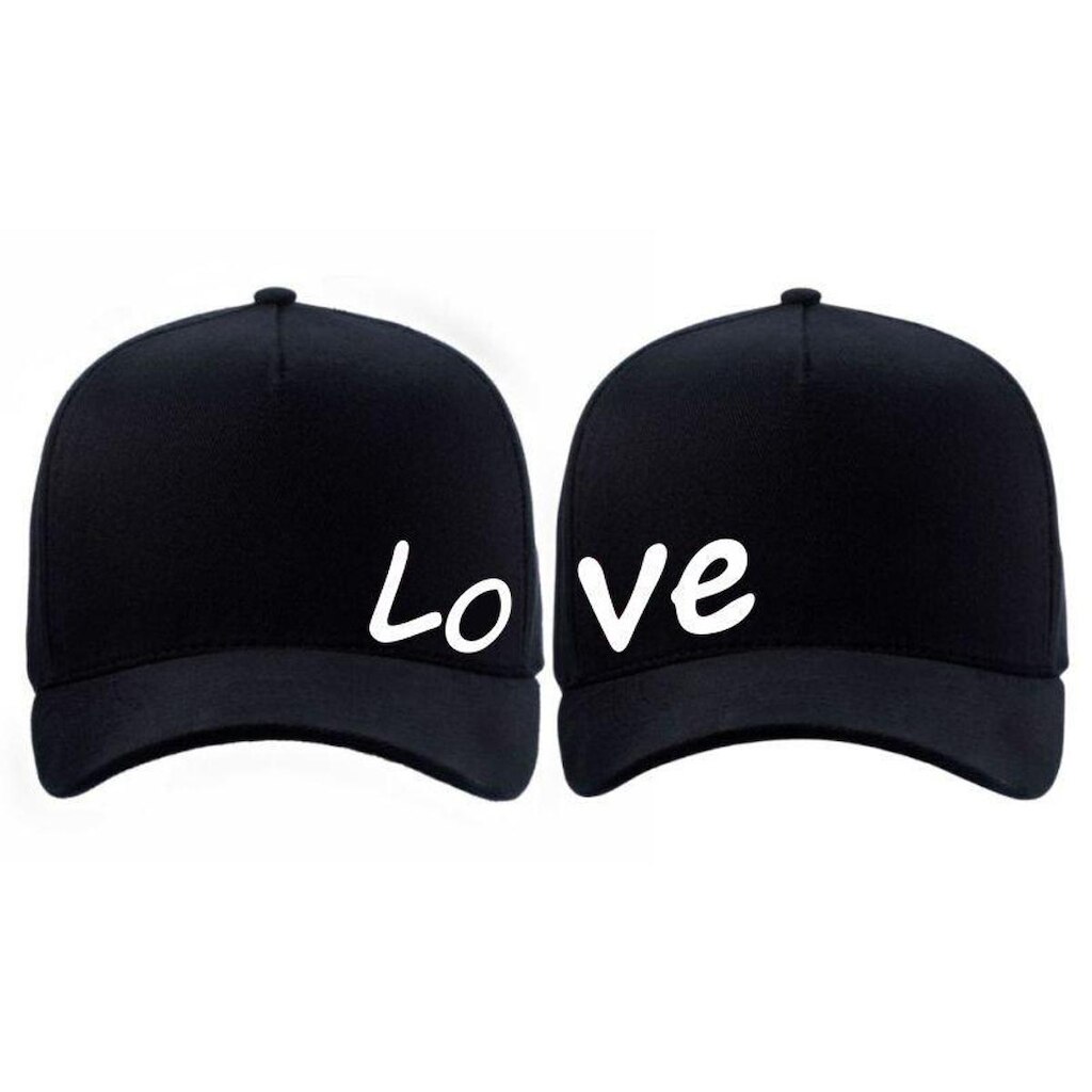 Kit 2 Bonés Casal Combinando Aba Curva Strapback Estampado Love Namorados
