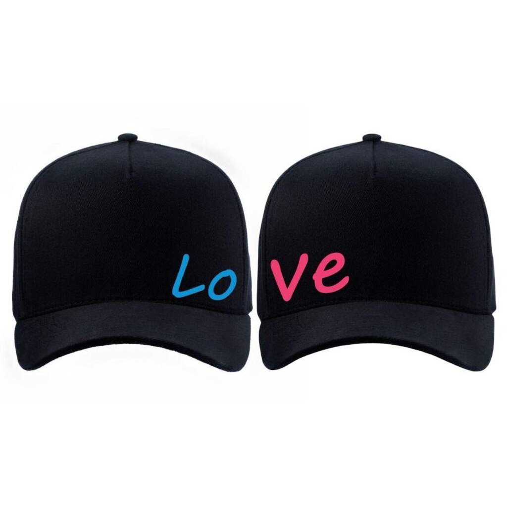 Kit 2 Bonés Casal Combinando Aba Curva Strapback Estampado Love Namorados