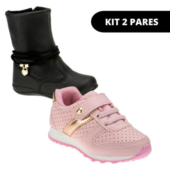 Kit 2 Bota e Tênis Feminino Infantil de Menina Escolar - Única Menor preço em Kit 2 Bota e Tênis Feminino Infantil de Menina Escolar - Única