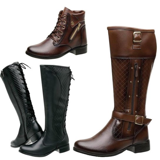 Kit 2 Bota Montaria Feminina Moderna + Coturno Feminino Leve - Preto+Marrom é ruim? Kit 2 Bota Montaria Feminina Moderna + Coturno Feminino Leve - Preto+Marrom é boa?