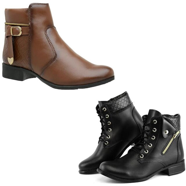 Kit 2 Botas Coturno Feminina Bico Redondo Cano Curto Leve - Preto é boa?