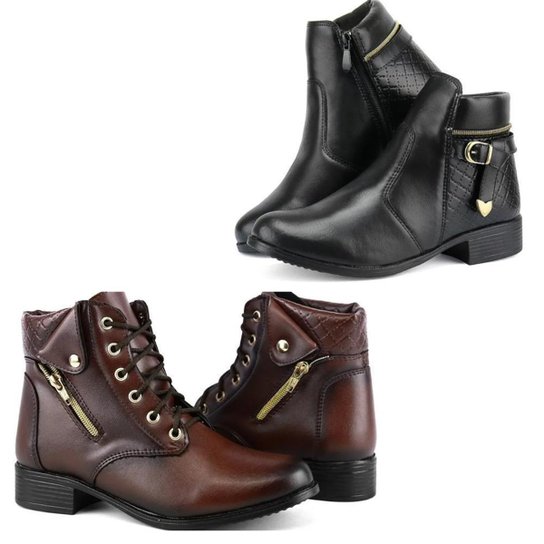 Kit 2 Botas Coturno Feminina Bico Redondo Cano Curto Leve - Preto+Marrom é ruim? Kit 2 Botas Coturno Feminina Bico Redondo Cano Curto Leve - Preto+Marrom é boa?