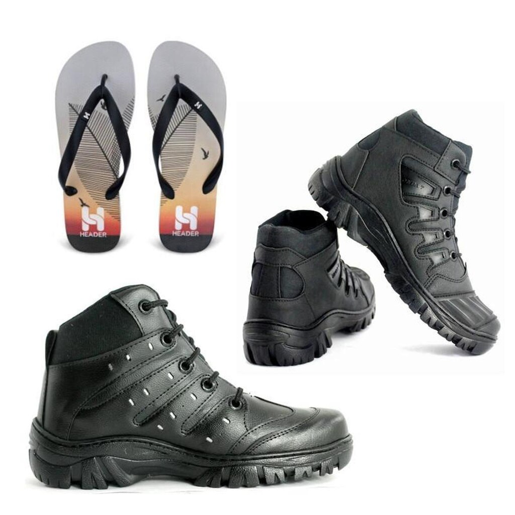 Kit 2 Botas de Motoqueiro Coturno Adventure Tenis com Chinelo Leve e Confortável
