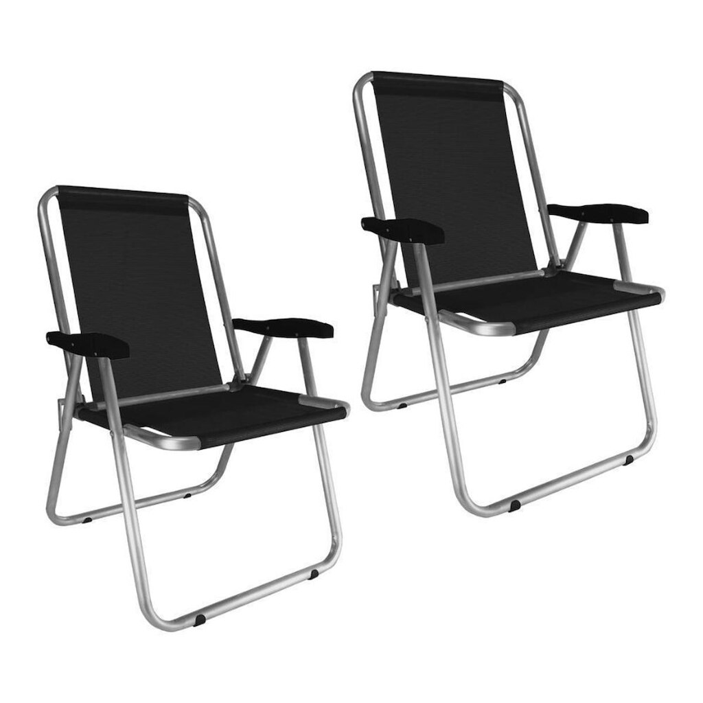 Kit 2 Cadeira Praia Max Alumínio Oversize Preta até 140kg Zaka