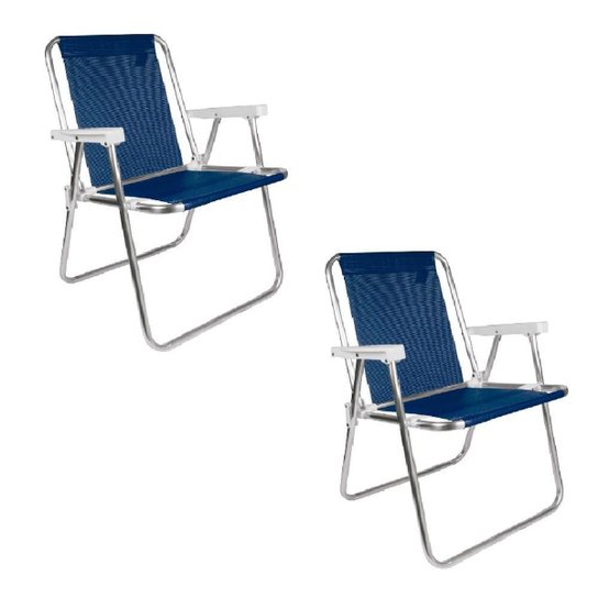 KIT 2 CADEIRAS PRAIA ALTA ALUMÍNIO SANNET MOR AZUL MARINHO - Azul Menor preço em KIT 2 CADEIRAS PRAIA ALTA ALUMÍNIO SANNET MOR AZUL MARINHO - Azul
