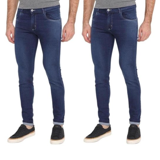 Kit 2 Calça Jeans Masculina Skinny Básica Conforto Estilo - Marinho Menor preço em Kit 2 Calça Jeans Masculina Skinny Básica Conforto Estilo - Marinho
