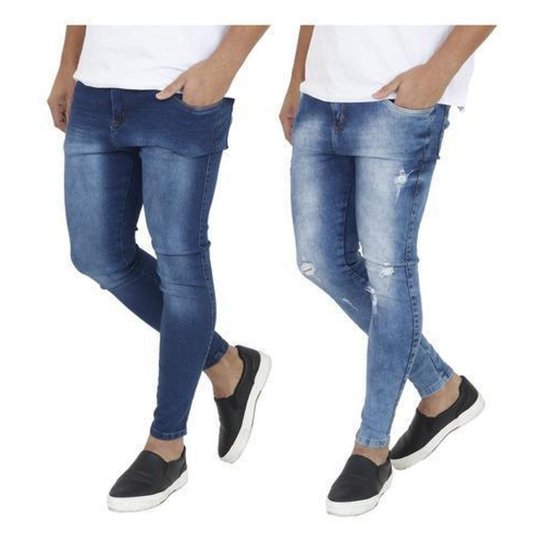 Kit 2 Calça Jeans Masculina Super Skinny Premium - Jeans Menor preço em Kit 2 Calça Jeans Masculina Super Skinny Premium - Jeans