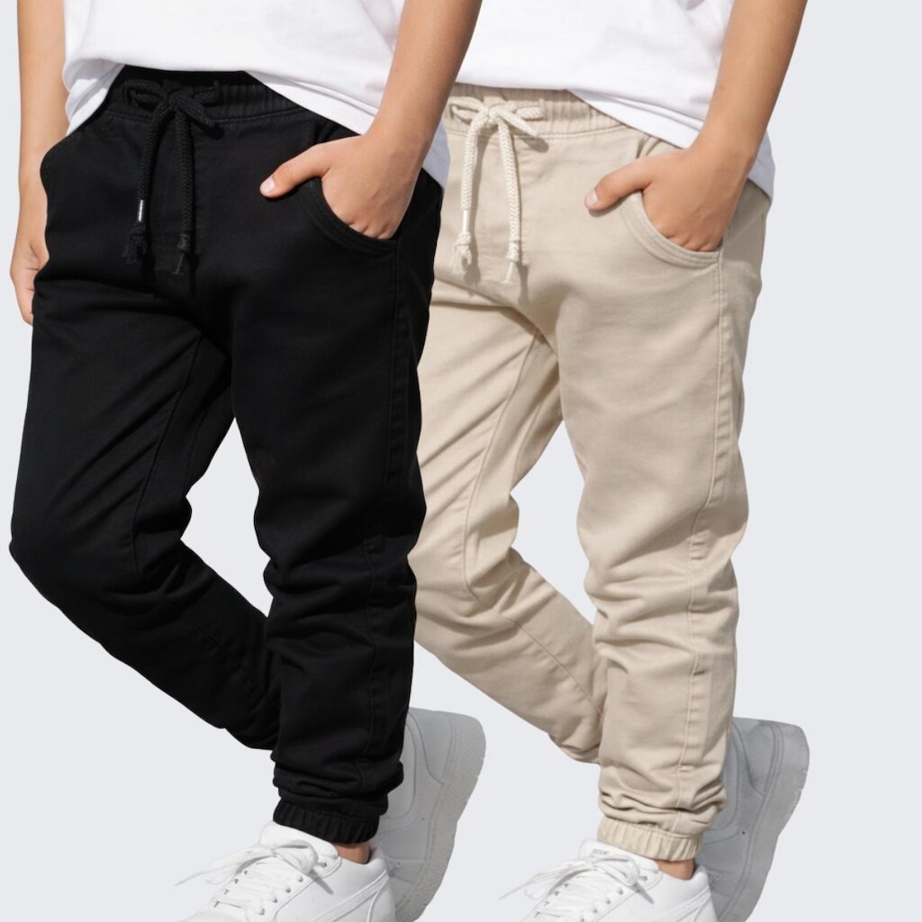 Kit 2 Calça Jogger Infantil Jeans Sarja