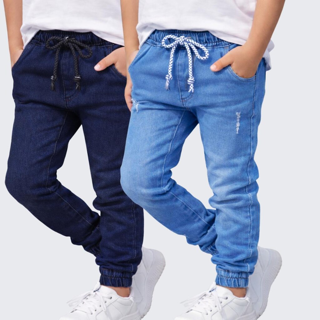 Kit 2 Calça Jogger Infantil Jeans Sarja