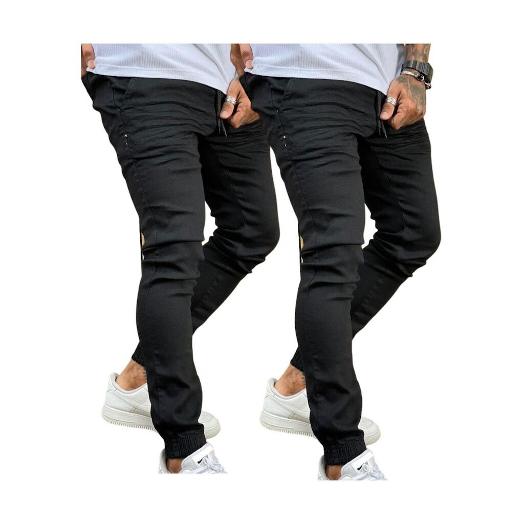 KIT 2 Calça Jogger Sarja Premium Masculina Com Punho Cós Elástico -