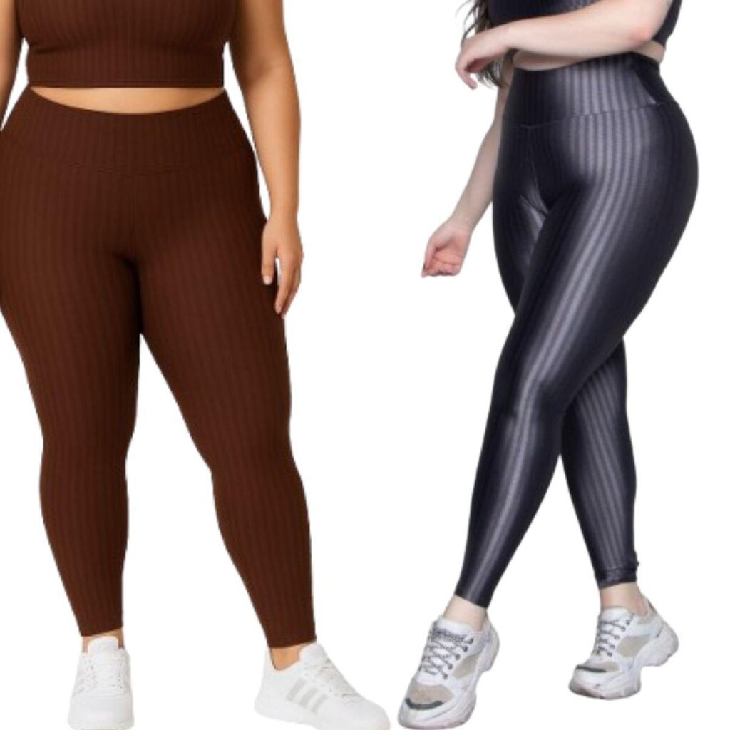 KIT 2 Calça Legging Plus Size New Zig 3D Serra e Mar Poliamida Cós Alto Musculação Moda Fitness