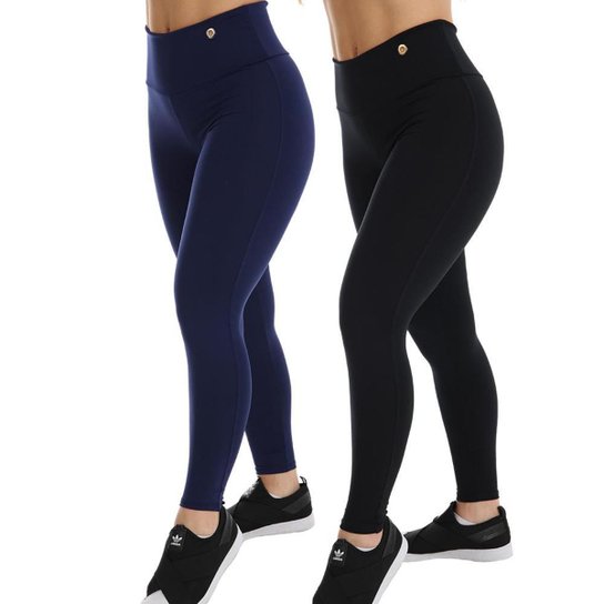 Kit 2 Calça Legging Suplex Cós Alto Duplo Lisa Ilhós Feminina - Preto Menor preço em Kit 2 Calça Legging Suplex Cós Alto Duplo Lisa Ilhós Feminina - Preto