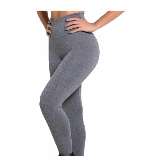 Kit 2 Calça Leggings Cós Alto Feminina - Cinza Menor preço em Kit 2 Calça Leggings Cós Alto Feminina - Cinza