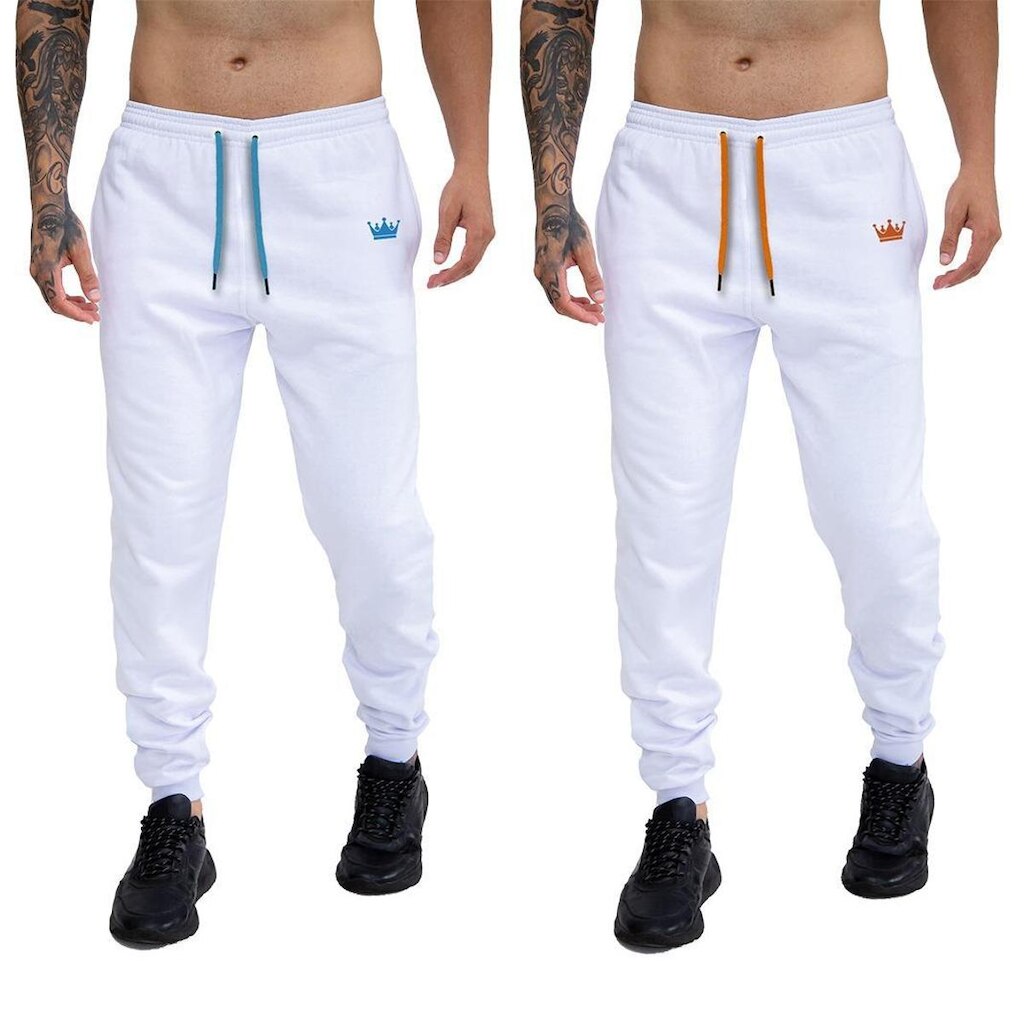 kit 2 Calça Moletom Com Bolsos Cintura Com Elástico Coroa e Cordão