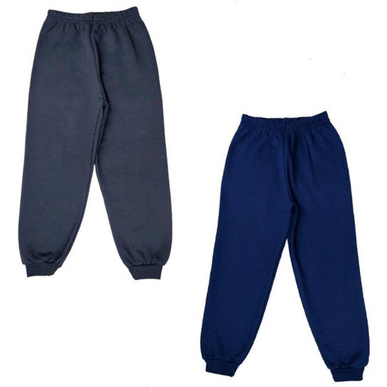 Kit 2 Calça Moletom Infantil Flanelada Básico Juvenil Menino 10 AO 16 - Chumbo+Marinho Menor preço em Kit 2 Calça Moletom Infantil Flanelada Básico Juvenil Menino 10 AO 16 - Chumbo+Marinho