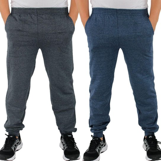 Kit 2 Calça Moletom Masculina Adulto Básica Inverno Frio - Grafite+Azul Menor preço em Kit 2 Calça Moletom Masculina Adulto Básica Inverno Frio - Grafite+Azul