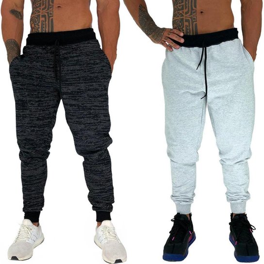 Kit 2 Calça MXD Conceito Moletom Slim Fitness Masculina - Preto+Branco Menor preço em Kit 2 Calça MXD Conceito Moletom Slim Fitness Masculina - Preto+Branco