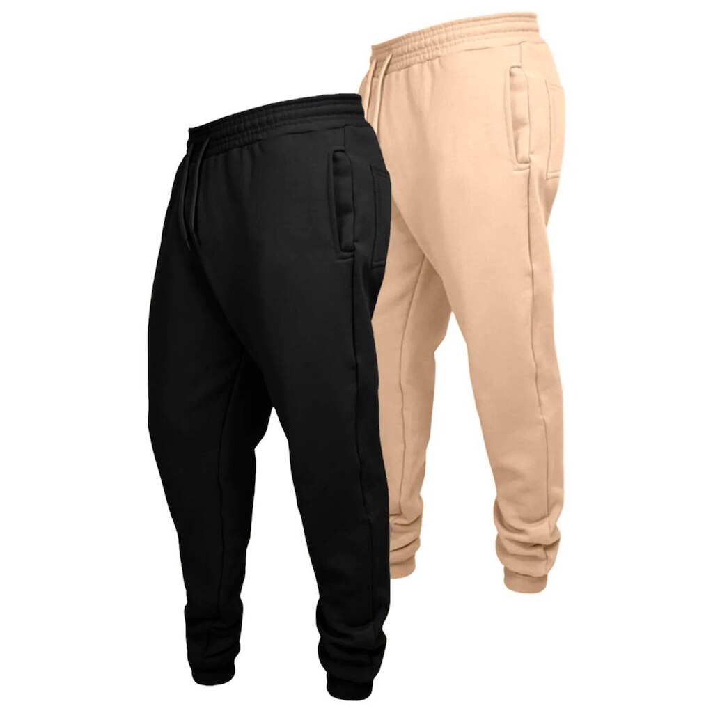 Kit 2 Calças De Moletom Relaxado Masculina Modelo Jogger Com Bolsos
