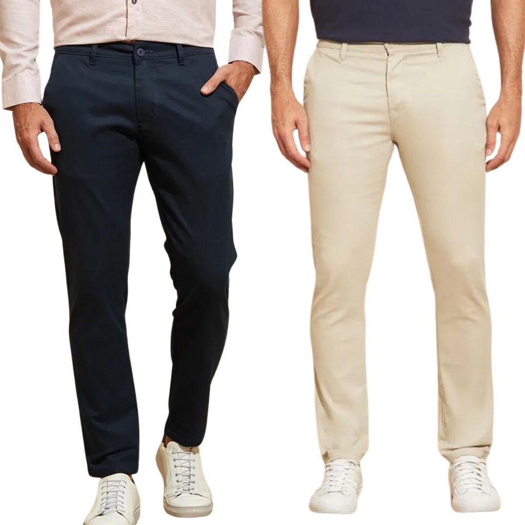Kit 2 Calças de Sarja Chino Com Bolso Traseiro Embutido Alfaiataria