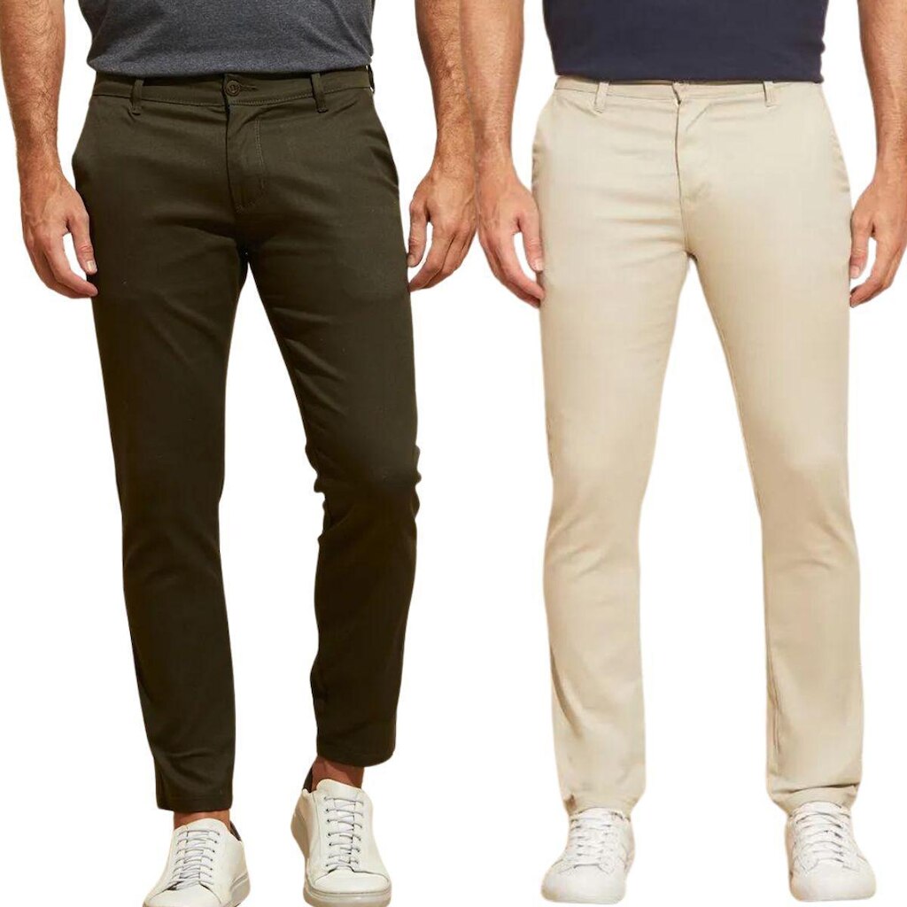 Kit 2 Calças de Sarja Chino Com Bolso Traseiro Embutido Alfaiataria