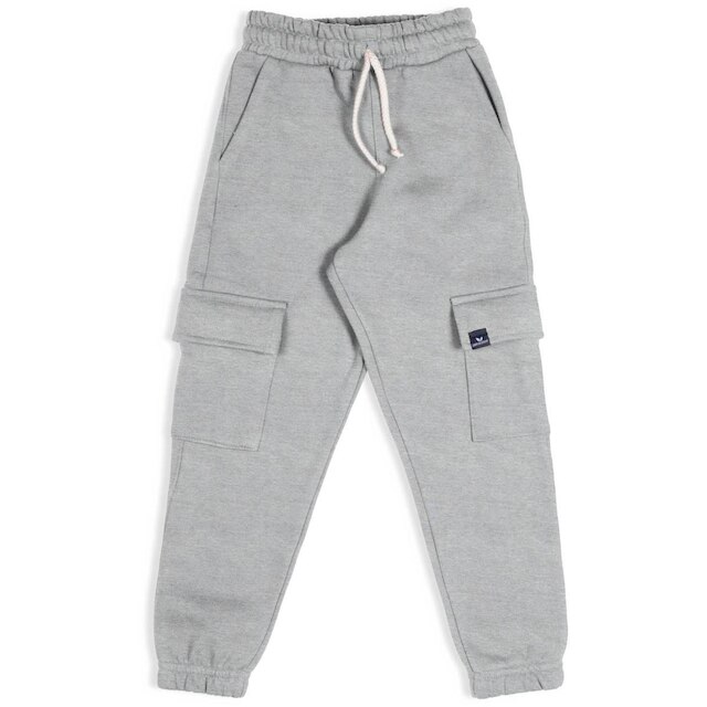 Kit 2 Calças Infantil Menino Moletom Azul+Cinza Cargo Lisa