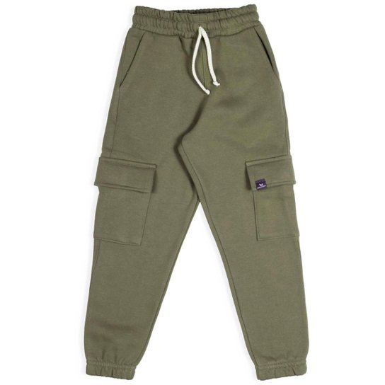 Kit 2 Calças Infantil Menino Moletom Cargo Lisa