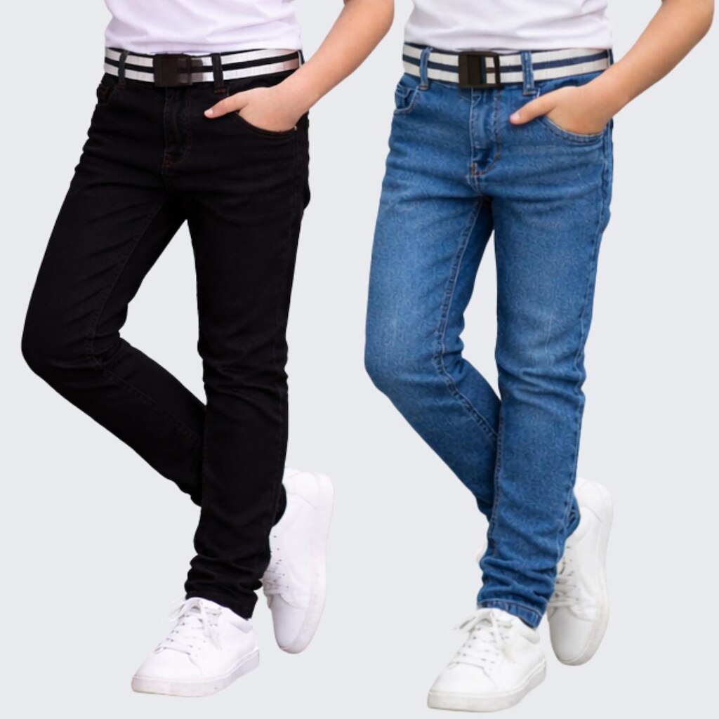 Kit 2 Calças Jeans Infantil Menino Com Cinto