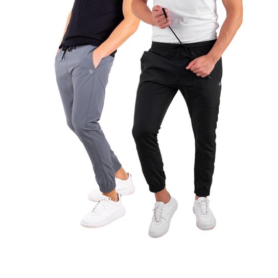 Kit 2 Calças Jogger Skinny Masculina Esporte Tecido Poliamida Premium - Azul+Cinza - M - Preto+Cinza Menor preço em Kit 2 Calças Jogger Skinny Masculina Esporte Tecido Poliamida Premium - Azul+Cinza - M - Preto+Cinza