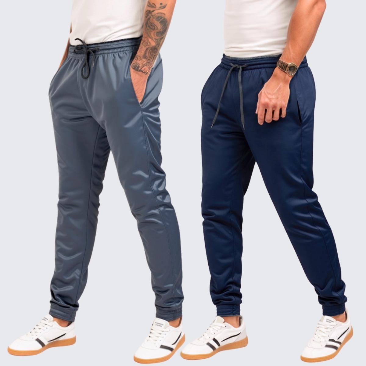 Kit 2 Calças Jogger Skinny Masculina Helanca Flanelada Casual Academia
