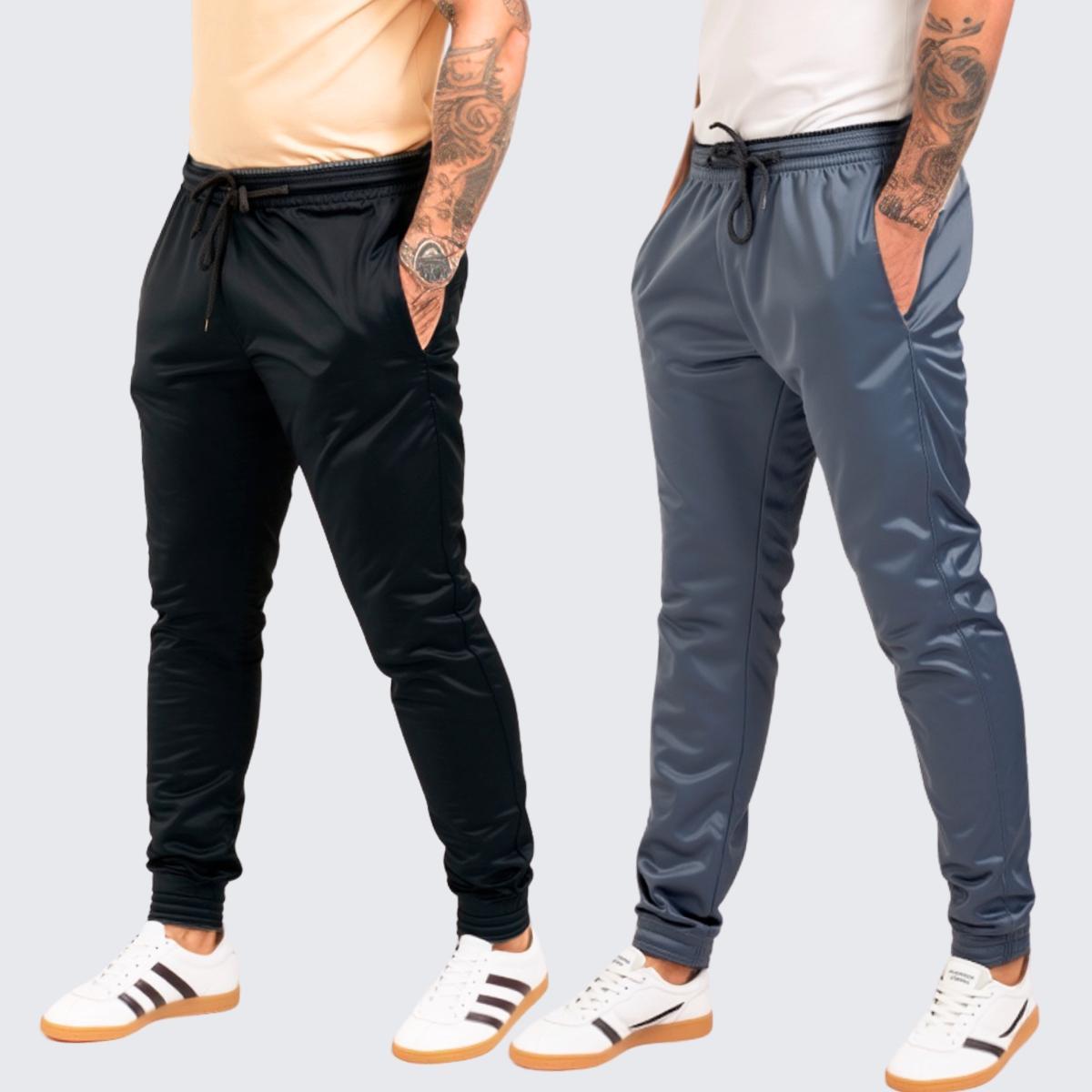 Kit 2 Calças Jogger Skinny Masculina Helanca Flanelada Casual Academia